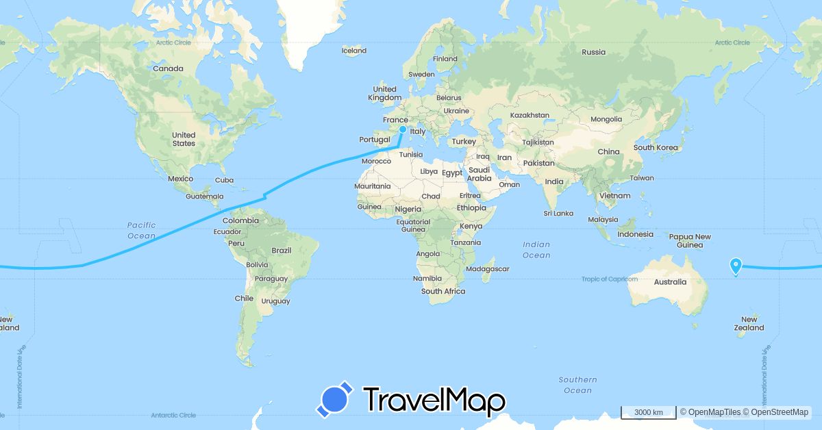 TravelMap itinerary: driving, boat in Algeria, France, Netherlands, Panama, Portugal, Vanuatu (Africa, Europe, North America, Oceania)